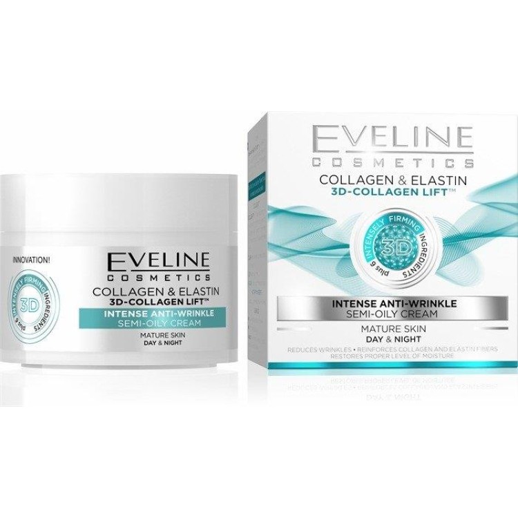 Eveline 3D Collagen Lift Poltlusty Krem Silnie Przeciwzmarszczkowy do Cery Dojrzałej na Dzień i na Noc  50ml