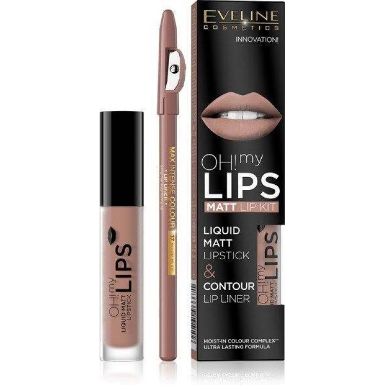 Eveline Oh My LIps Matt Pomadka w Płynie i Kredka Nr 01 Neutral Nude1 Sztuka