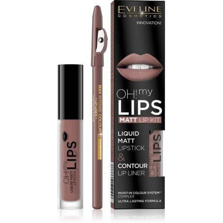 Eveline Oh My Lips Matt Pomadka w Płynie i Kredka Nr 02 Milky Chocolate 1 Sztuka