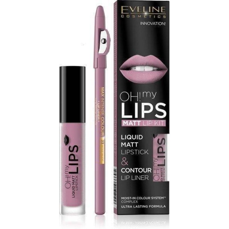 Eveline Oh My Lips Matt Pomadka w Płynie i Kredka Nr 03 Rose Nude 1 Sztuka