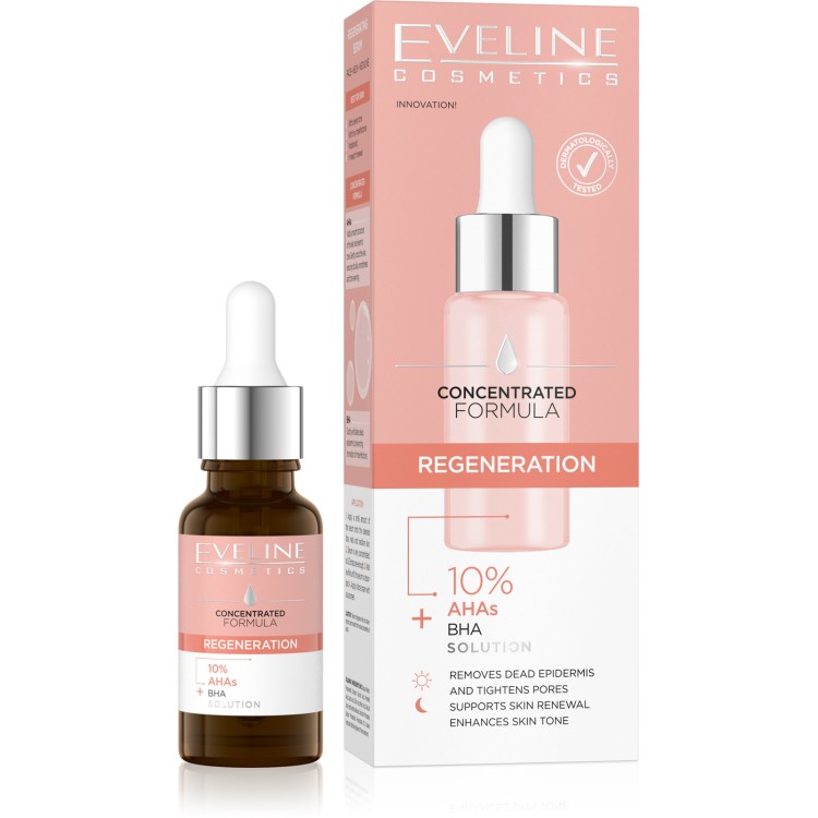 Eveline Concentrated Formula Regenerujące Serum z 10% Kwasem AHA BHA na Twarz Szyję i Dekolt 18ml