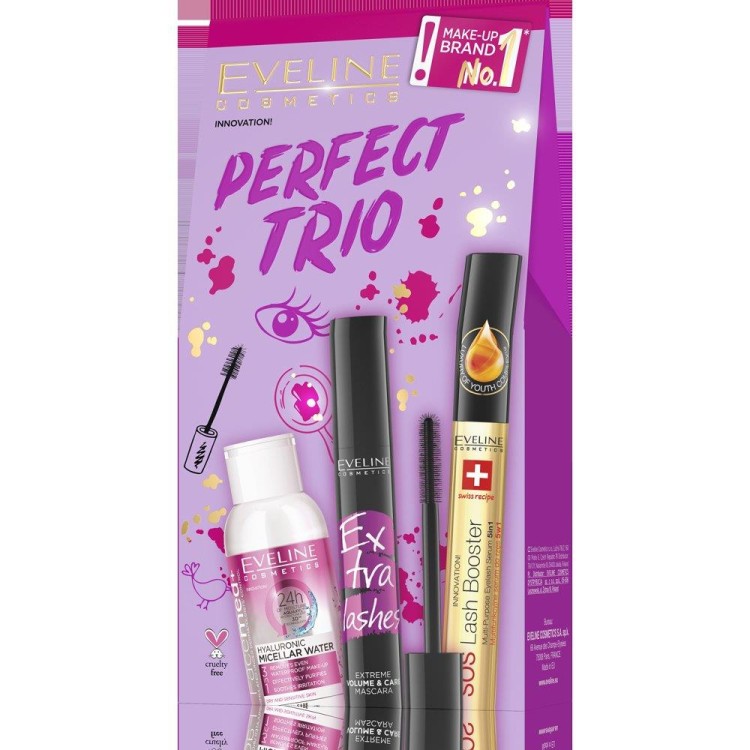 Eveline Perfect Trio Zestaw Tusz do Rzęs Serum do Rzęs i Płyn Micelarny 12x10x100ml