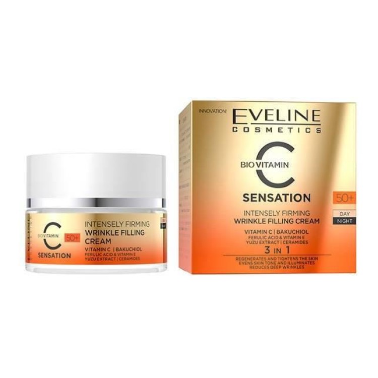 Eveline Vitamin C Sensation Intensywnie Ujędrniający Krem Wypełniający Zmarszczki na Dzień i na Noc 50+ 50ml