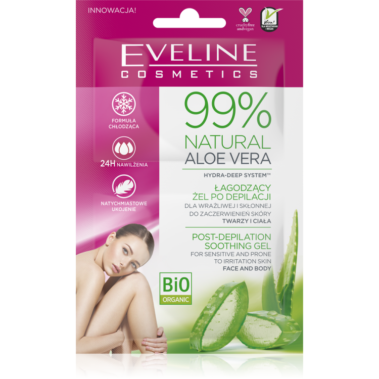 Eveline 99% Natural Aloe Vera Żel Łagodzący po Depilacji do Wrażliwej Skóry Twarzy i Ciała 2x5ml