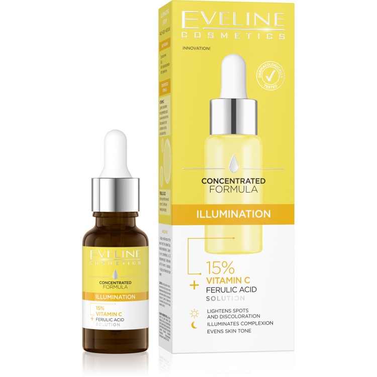 Eveline Concentrated Formula Rozświetlające Serum z Witaminą C na Twarz Szyję i Dekolt 18ml