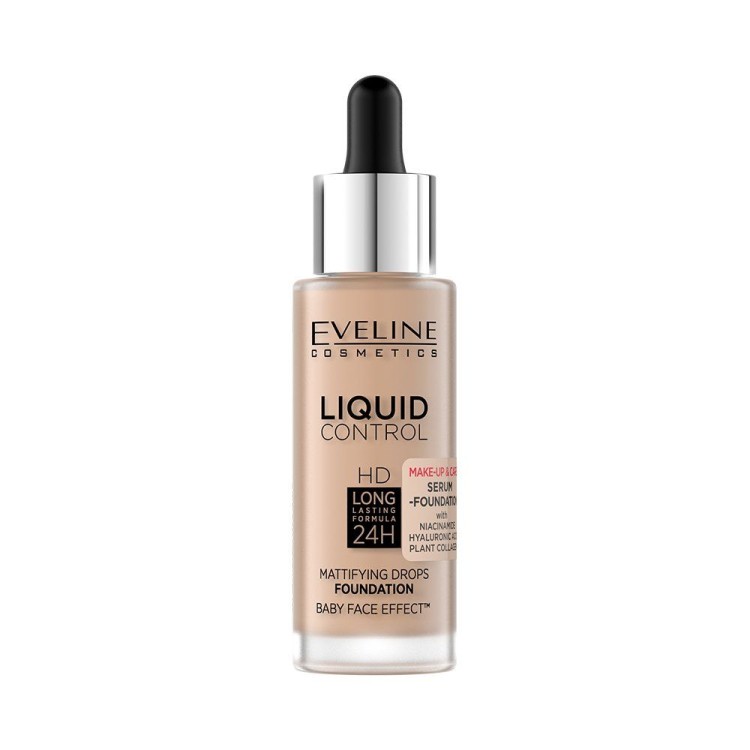 Eveline Liquid Control HD Podkład z Niacynamidem w Dropperze Nr 035 Natural Beige 32ml