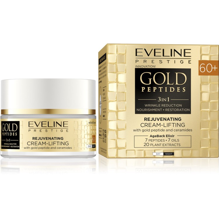 Eveline Gold Peptides 3w1 Odmładzający Krem-Lifting ze Złotym Peptydem i Ceramidami 60+ na Dzień i na Noc 50ml