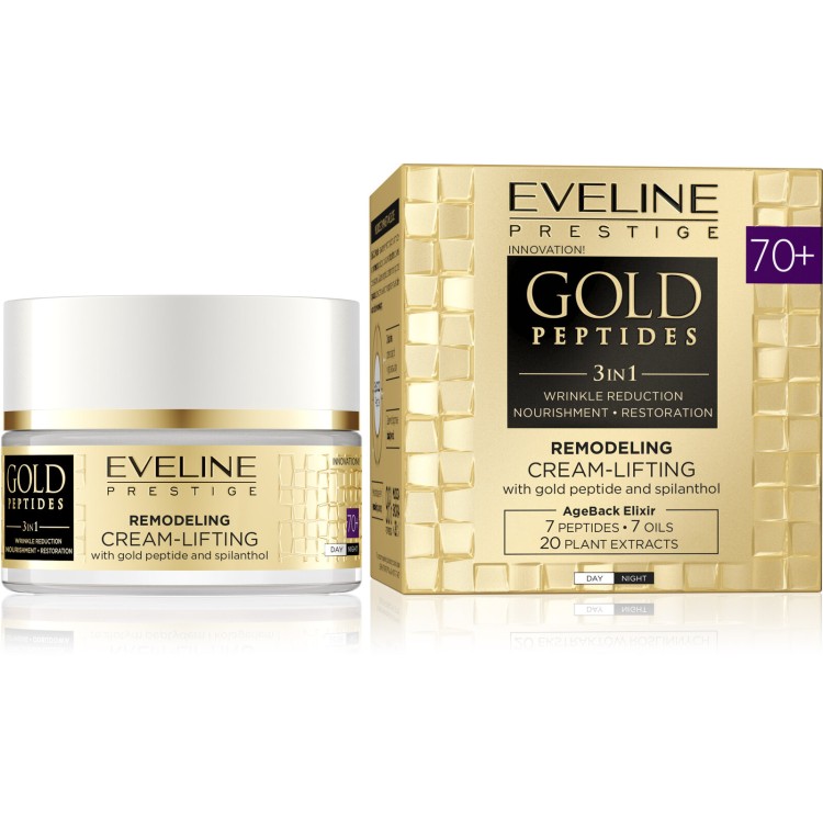 Eveline Gold Peptides 3w1 Remodelujący Krem-Lifting ze Złotym Peptydem i Spilantolem 70+ na Dzień i na Noc 50ml