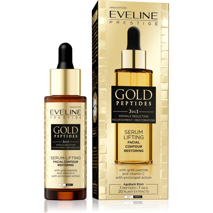 Eveline Gold Peptides 3w1 Serum-Lifting do Twarzy ze Złotym Peptydem i Witaminą C Redukcja Zmarszczek 30ml