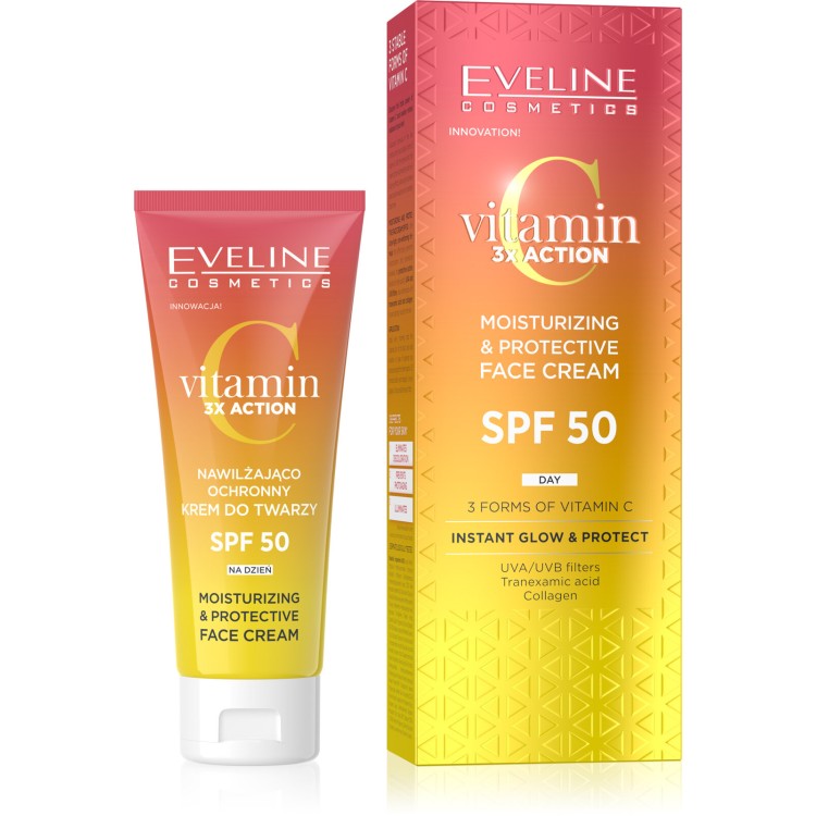 Eveline Witamina C 3x Action Nawilżająco-Ochronny Krem do Twarzy SPF50 na Dzień 30ml