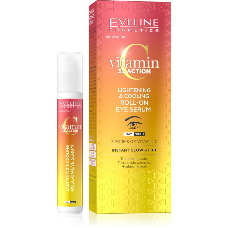 Eveline Witamina C 3x Action Rozjaśniająco-Chłodzące Serum pod Oczy w Roll-Onie na Dzień i na Noc 15ml