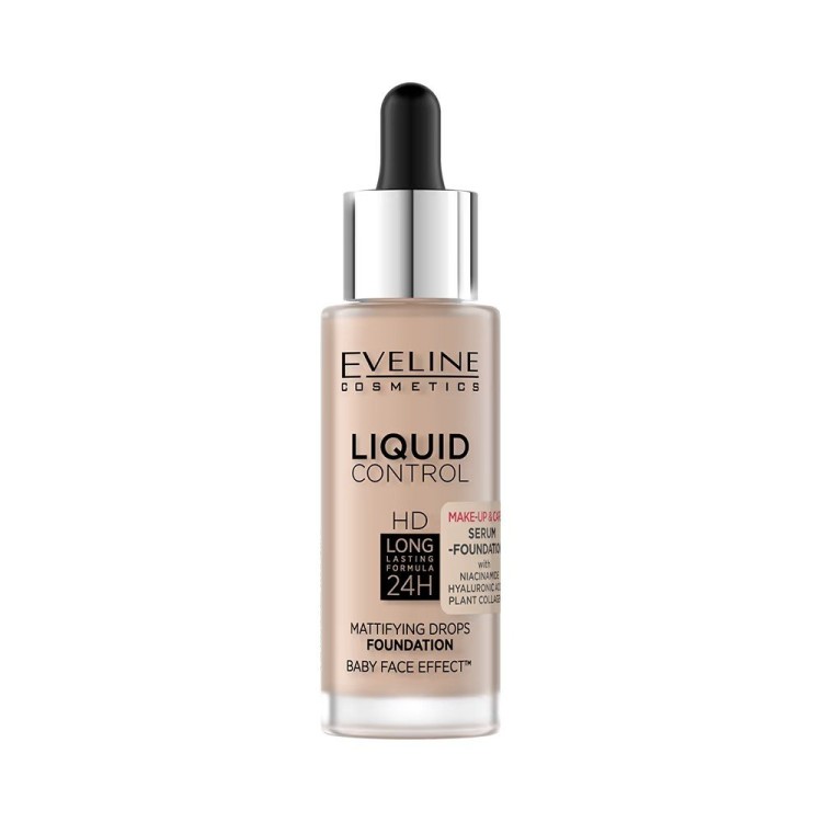 Eveline Liquid Control HD Podkład z Niacynamidem w Dropperze Nr 003 Ivory Beige 32ml