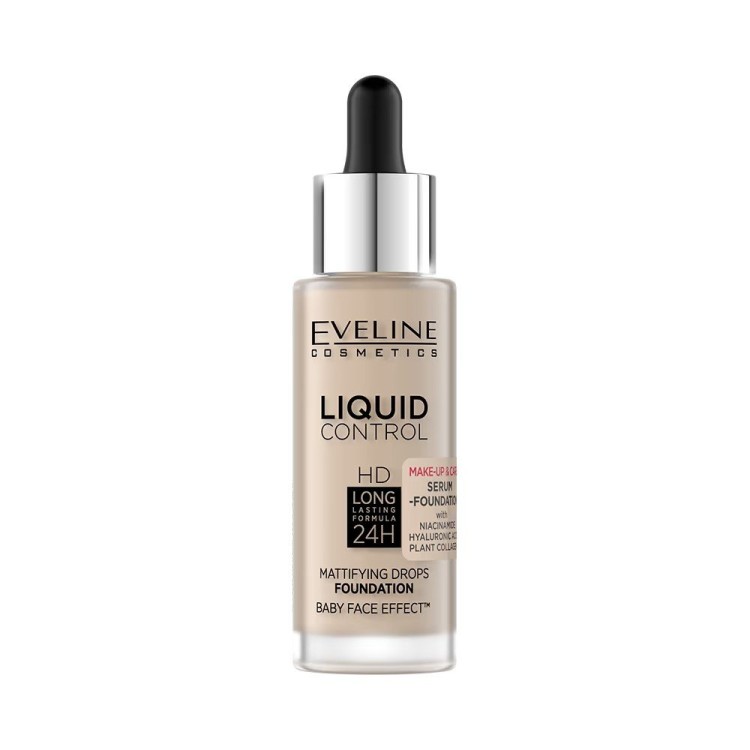 Eveline Liquid Control HD Podkład z Niacynamidem w Dropperze Nr 010 Light Beige 32ml