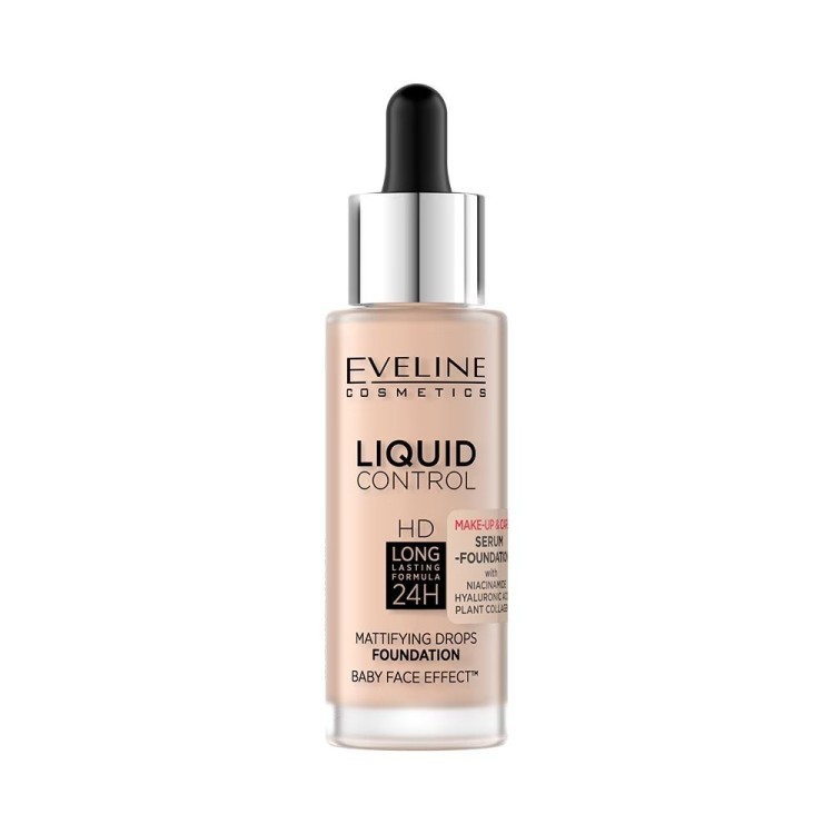 Eveline Liquid Control HD Podkład z Niacynamidem w Dropperze Nr 015 Light Vanilla 32ml