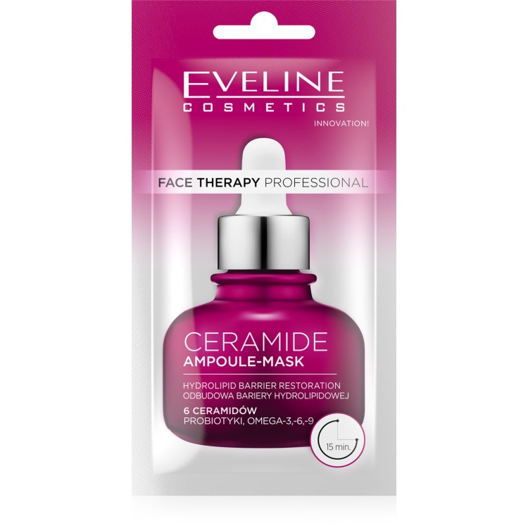 Eveline Face Therapy Professional Ampoule-Mask 6 Ceramidów Probiotyki Kwasy Omega Odbudowująca Maska w Kremie dla Skóry Bardzo Suchej 8ml