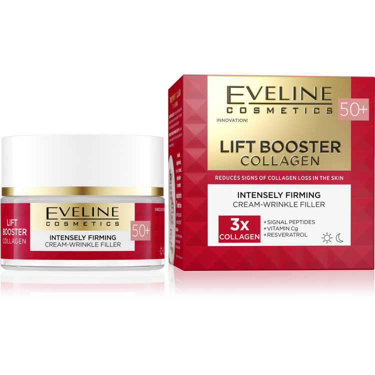 Eveline Lift Booster Collagen Silnie Ujędrniający Krem-Wypełniacz Zmarszczek 50+ na Dzień i na Noc 50ml