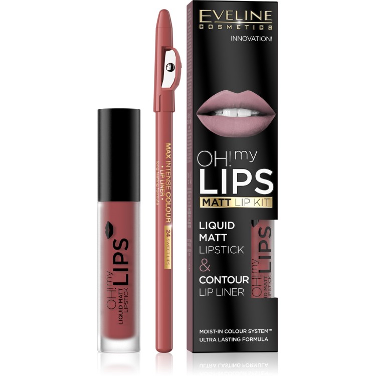 Eveline Oh My Lips Matt Pomadka w Płynie i Kredka Nr 15 Deep Coral 1 Sztuka