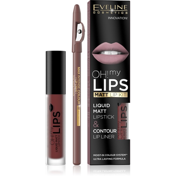 Eveline Oh My Lips Matt Pomadka w Płynie i Kredka Nr 16 Extraordinary Red 1 Sztuka