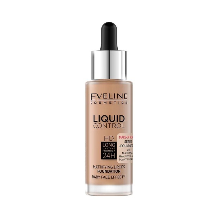 Eveline Liquid Control HD Podkład z Niacynamidem w Dropperze Nr 060 Sunny Beige 32ml