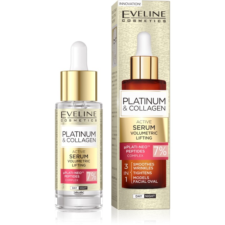 Eveline Platinium & Collagen 7% Complex Plati-Neo™ i Peptydy 3w1 Aktywne Serum Lifting Wolumetryczny 30ml