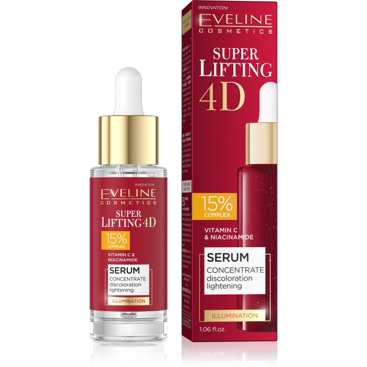 Eveline Super Lifting 4D 15% Complex Serum Koncentrat Rozjaśniający Przebarwienia dla Skóry Dojrzałej 30ml