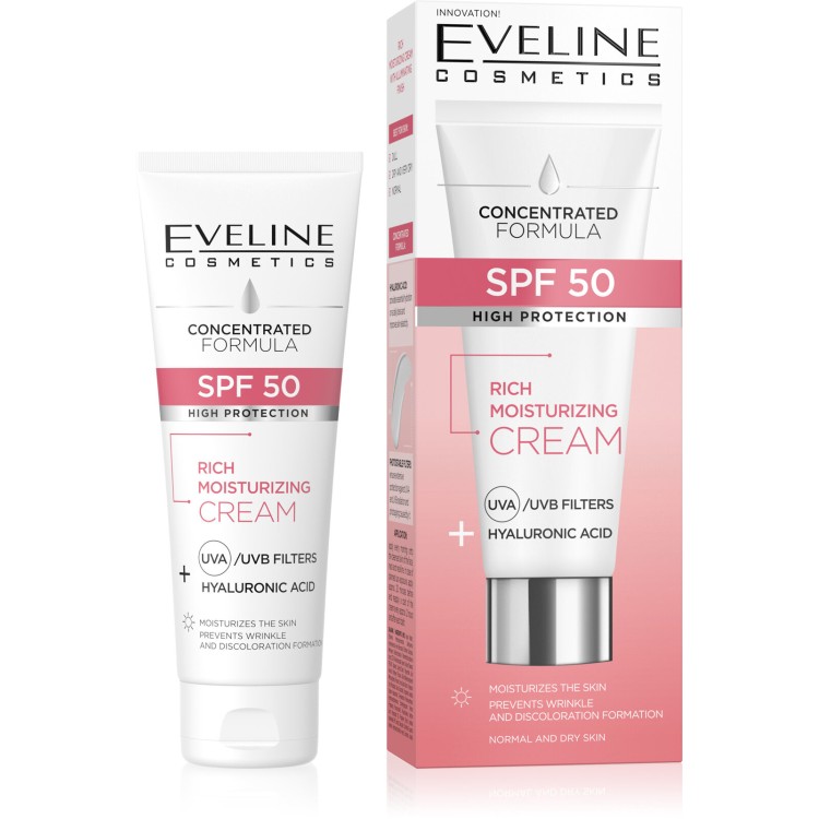 Eveline Skoncentrowana Formuła Bogaty Krem Nawilżający z SPF50 Wysoka Ochrona 30ml