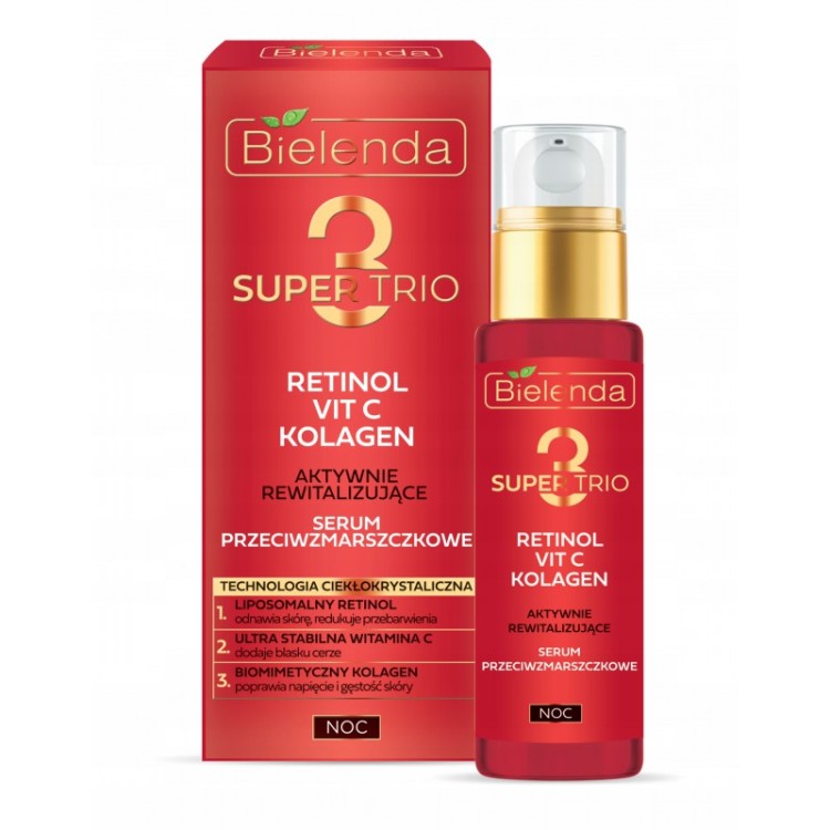 BIELENDA SUPER T TRIO RETINOL KOLAGEN VIT C SERUM DO TWARZY NOC 30ML PRZECIWZMARSZCZKOWE