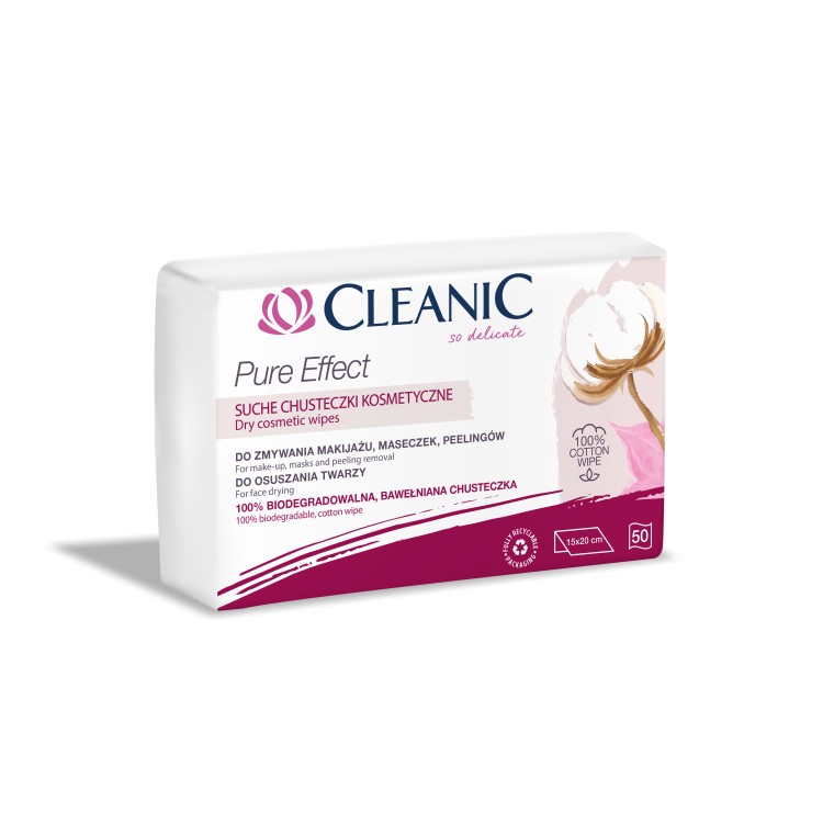 CLEANIC PURE EFFECT SUCHE CHUSTECZKI DO USUWANIA MAKIJAŻU I WYCIERANIA TWARZY 50 SZT