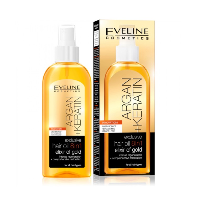 Eveline Argan + Keratin Exclusive 8w1 Eliksir Złota Olejek do Włosów 150ml