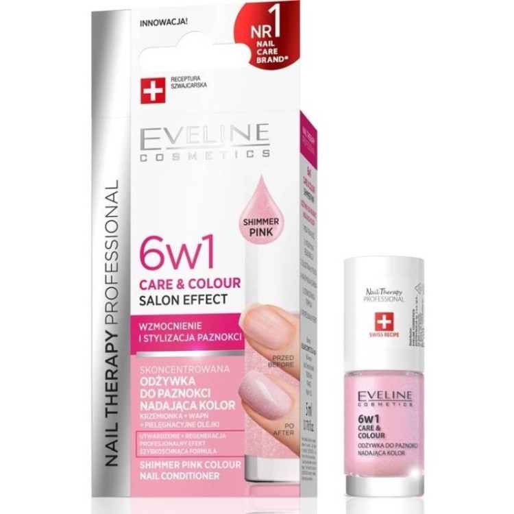 Eveline Nail Therapy Professional 6w1 Care & Color odżywka do paznokci Shimmer Pink 5ml