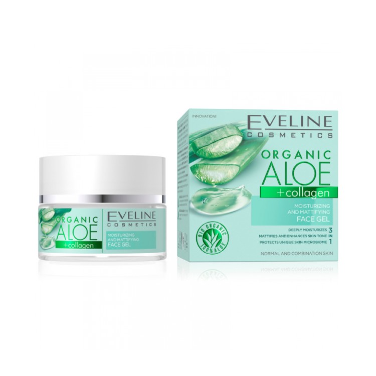 EVELINE ORGANIC ALOE + COLLAGEN  Nawilżająco-matujący żel do twarzy 50ml