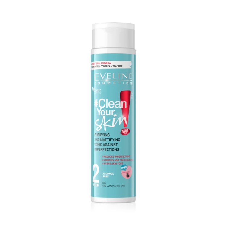 Eveline Clean Your Skin Oczyszczająco - Matujący Tonik do Twarzy przeciw Niedoskonałościom 225ml