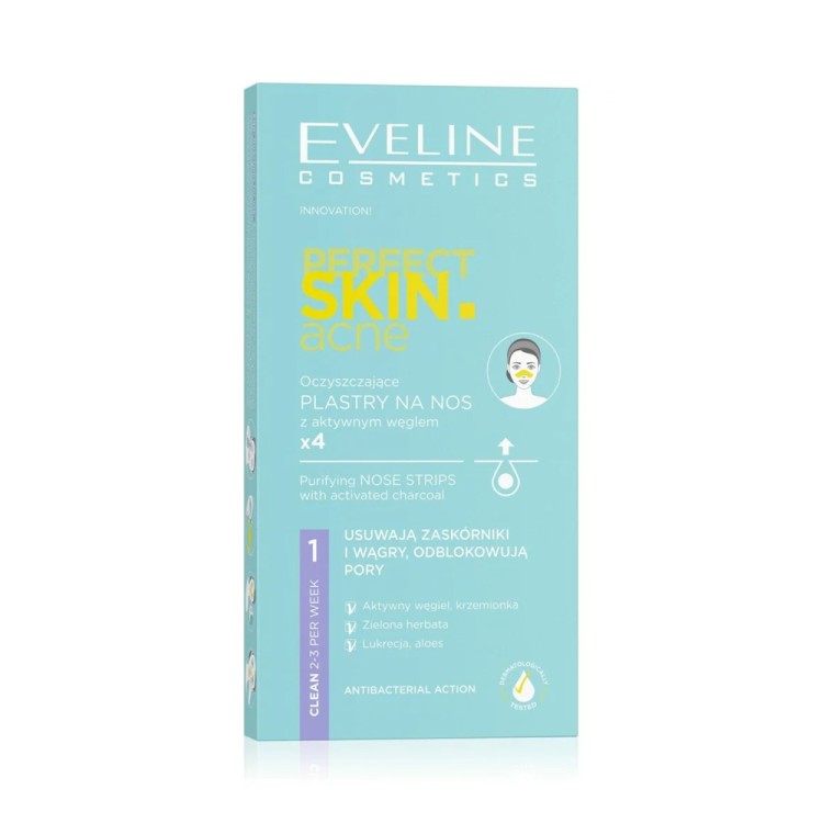 EVELINE PERFECT SKIN ACNE Oczyszczające plastry na nos z aktywnym węglem 4szt