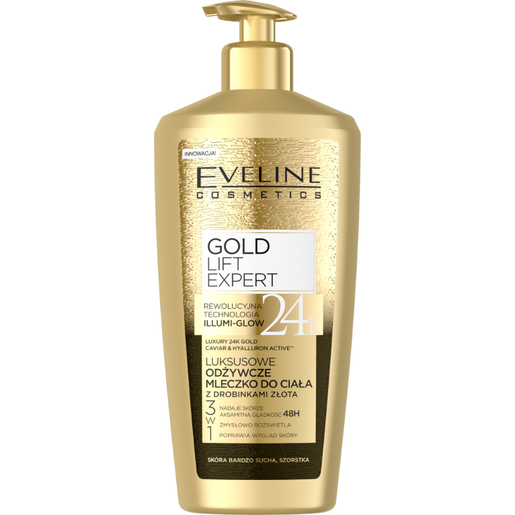 EVELINE 24K GOLD LUKSUSOWE MLECZKO DO CIAŁA Z DROBINKAMI ZŁOTA 350ML