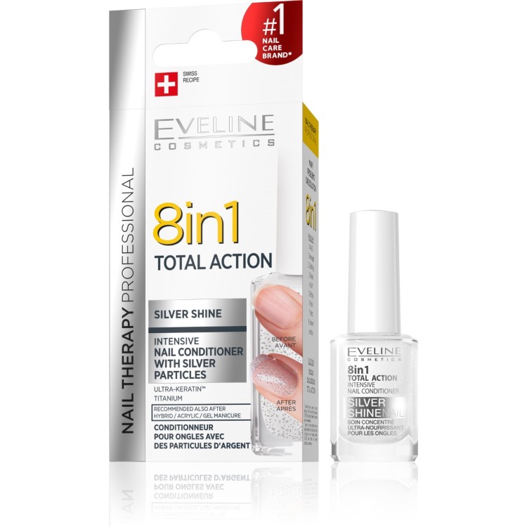 EVELINE NAIL THERAPY 8 IN 1 TOTAL ACTION SILVER SHINE SKONCENTROWANA ODŻYWKA DO PAZNOKCI , 12ml