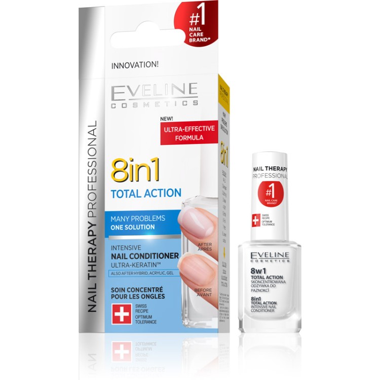 EVELINE NAIL THERAPY 8 IN 1 TOTAL ACTION SKONCENTROWANA ODŻYWKA DO PAZNOKCI, 12ml