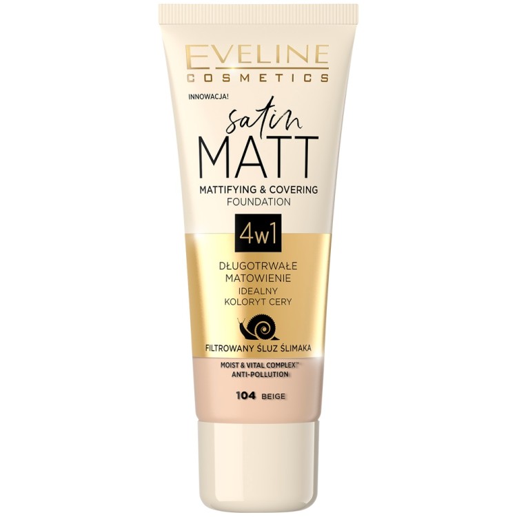 EVELINE SATIN MATT PODKŁAD MATUJĄCO-KRYJĄCY 104 BEŻ 30ml