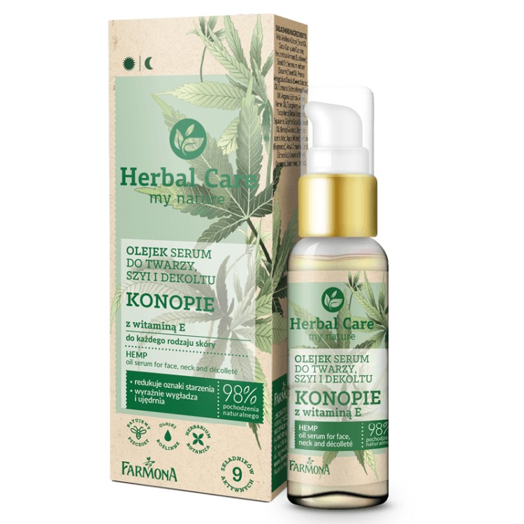 FARMONA HERBAL CARE Olejek-serum do twarzy, szyi i dekoltu Konopie z witaminą E do każdego rodzaju skóry, 50ml