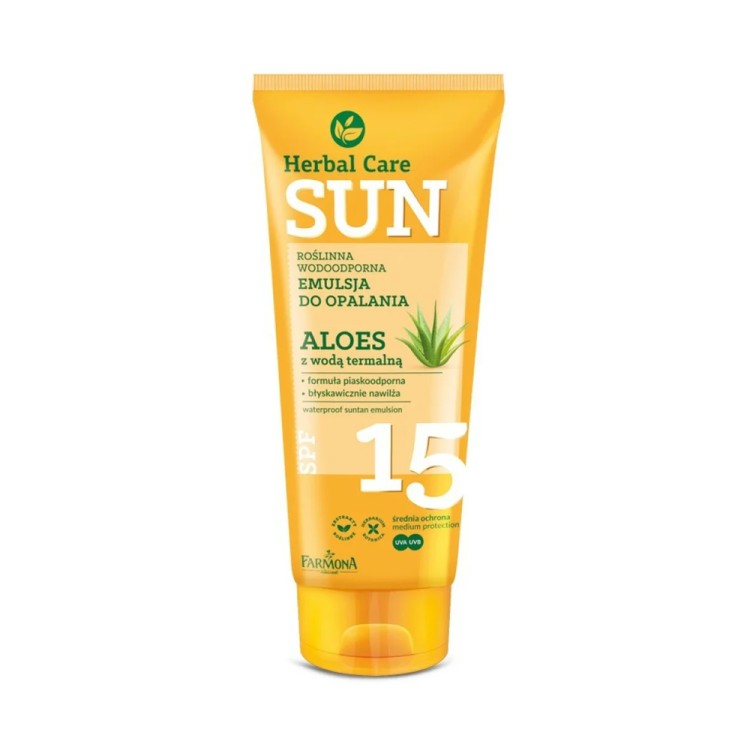 FARMONA HERBAL CARE Sun SPF 15 Roślinna wodoodporna emulsja do opalania ALOES z wodą termalną 150 ml