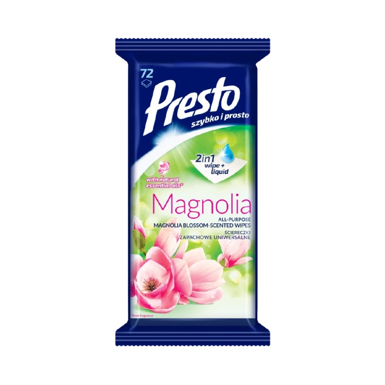 Presto Ściereczki czyszczące+płyn 2w1 uniwersalne Magnolia 72szt