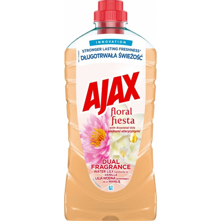 AJAX FLORAL FIESTA DUAL FRAGRANCE LILIA WODNA I WANILIA Z OLEJKAMI ETERYCZNYMI PŁYN CZYSZCZĄCY 1L