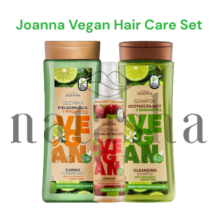 JOANNA VEGAN BERGAMOT BUNDLE szampon oczyszczający 300ml & odżywka pielęgnująca 300ml