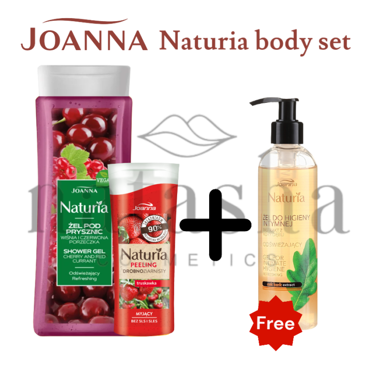 JOANNA NATURIA BUNDLE żel pod prysznic wiśnia & porzeczka 300ml & peeling do ciała 100g