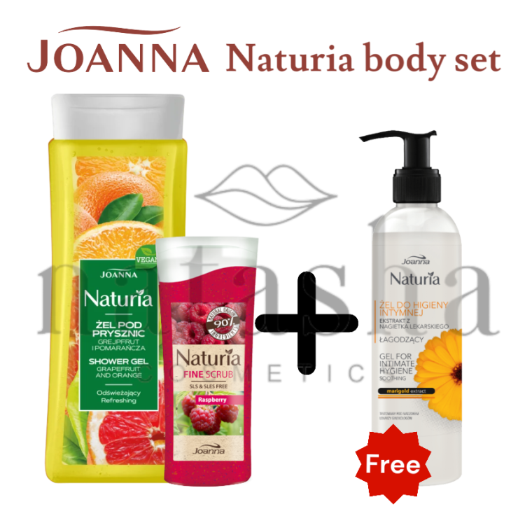 JOANNA NATURIA BUNDLE żel pod prysznic grejfrut & pomarańcza 300ml + peeling do ciała malina 100g