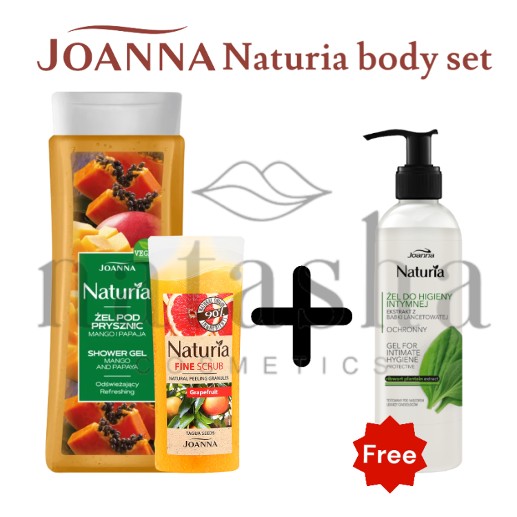 JOANNA NATURIA BUNDLE żel pod prysznic mango & papaya + peeling do ciała gejfrut 100g