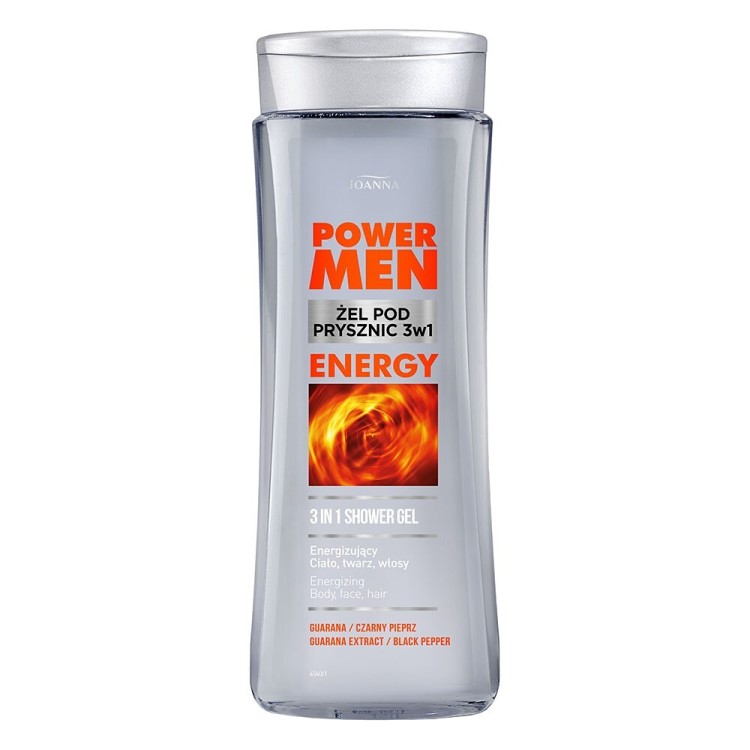 JOANNA POWER MEN ŻEL POD PRYSZNIC - ENERGY  CZARNY PIEPRZ I GUARANA, 300ml