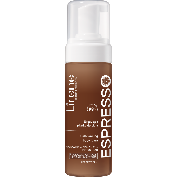 Lirene PERFECT TAN Brązująca pianka do ciała z organiczną wodą kokosową ESPRESSO 150ml