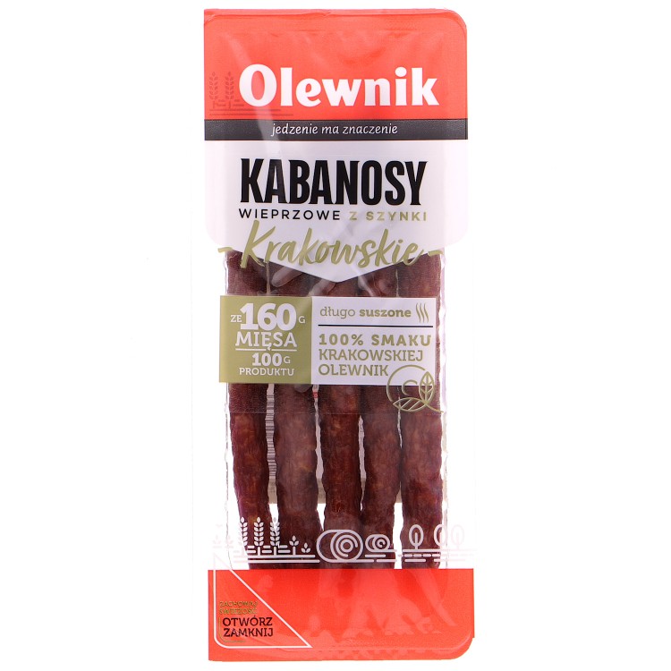 OLEWNIK KABANOSY WIEPRZOWE KRAKOWSKIE Z SZYNKI 90 gr