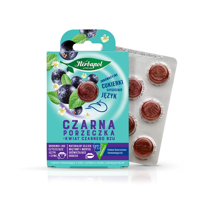 HERBAPOL CUKIERKI CZYSZCZACE JEZYK PORZECZKA CZARNY BEZ 20G