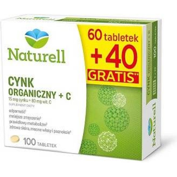 Naturell Cynk organiczny + C 100 tabletek